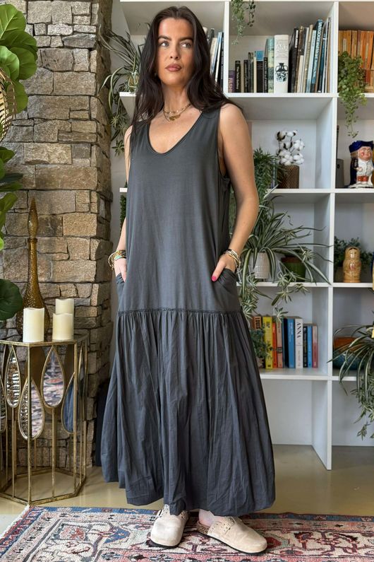 Paloma Bubble Hem Layering Dress Charcoal